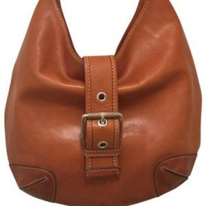 Michael Kors Lg Hutton Buckle Vintage Distressed Brown Leather Hobo Bag.